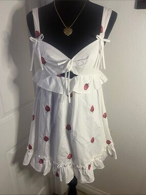 beYOUteous White Mini Dress with Red Strawberry Print